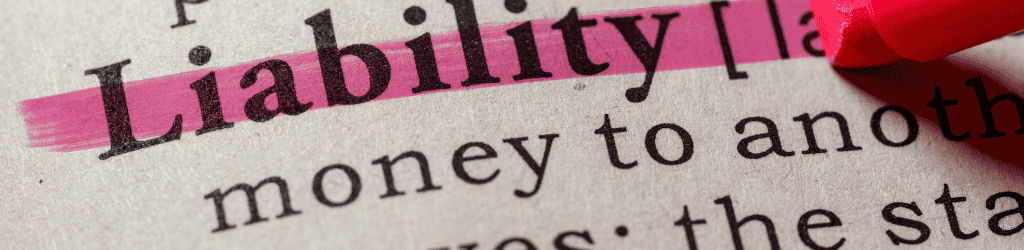 Mock dictionary; someone is highlighting the word "Liability" in pink.