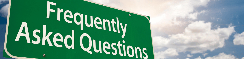 Highway sign that reads 'Frequently Asked Questions'.